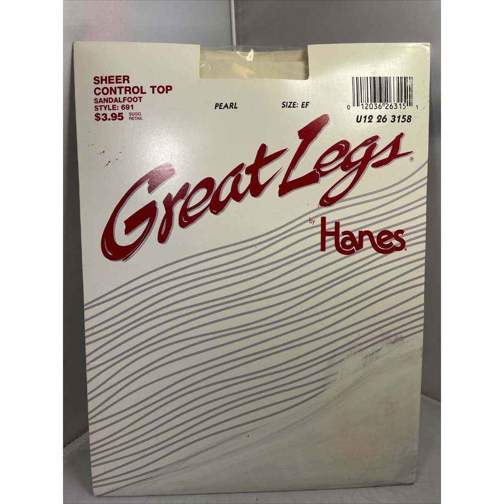 Vintage Hanes Great Legs Pantyhose EF Pearl Off White Control Top Sandalfoot 691